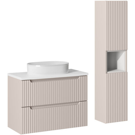 Badmöbel Set 2-teilig mit 80cm Waschtisch, kaschmir und weiß, NEWPORT-56-CASHMERE