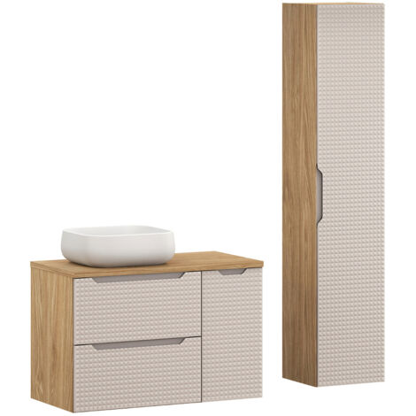 Badmöbel Set 2-teilig mit 90 cm Waschtisch, LONDON-56-BEIGE, in Eiche mit beige