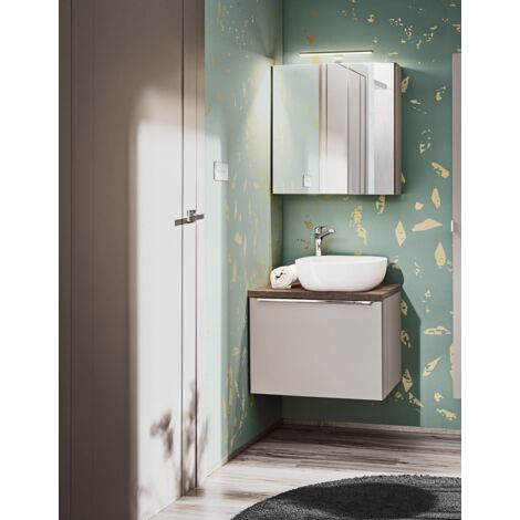 Badmöbel Set 2-tlg Badezimmerset AKAN Taupe Spiegelschrank 60cm ohne Waschtisch