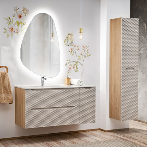 Badmöbel Set 3-teilig mit 120cm Waschtisch, Eiche mit beige, OLUO-56-BEIGE