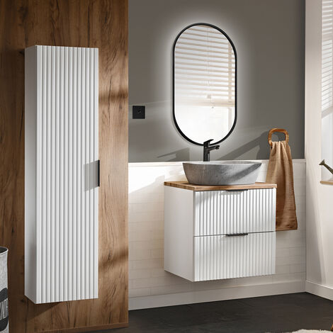 Badmöbel Set 3-teilig weiß ADELAIDE-56-WHITE Modern mit Eiche Nb., Front in Rillenoptik