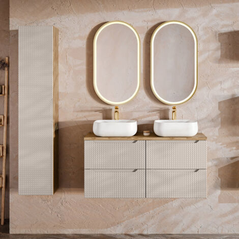Badmöbel Set 4-teilig mit 120 cm Waschtisch, LONDON-56-BEIGE, in Eiche mit beige