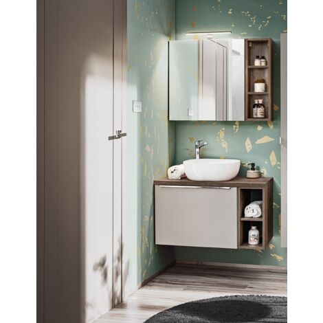Badmöbel Set 4-tlg Badezimmerset AKAN Taupe Spiegelschrank 60cm ohne Waschtisch