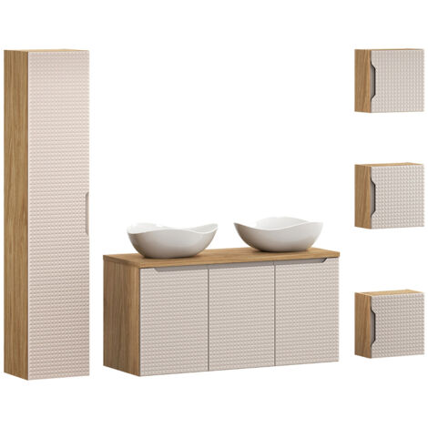 Badmöbel Set 5-teilig mit 120 cm Waschtisch, LONDON-56-BEIGE, in Eiche mit beige