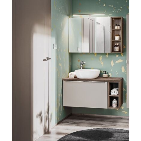 Badmöbel Set 5-tlg Badezimmerset AKAN Taupe Spiegelschrank 80cm inkl. Waschtisch
