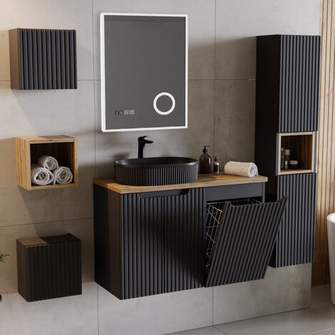 Lomadox Badezimmer Möbel Set Hochglanz Weiß - Komplettset 210cm