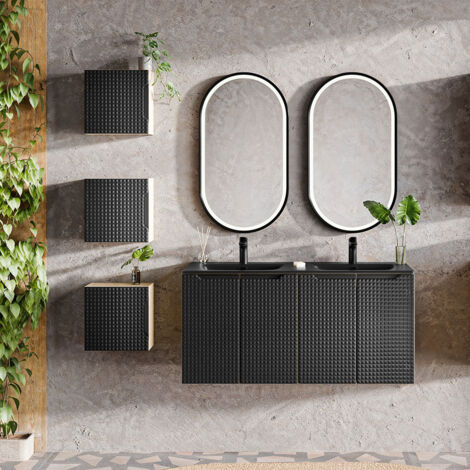 Badmöbel Set 6-teilig mit 120 cm Waschtisch in Eiche mit schwarz, LONDON-56-BLACK