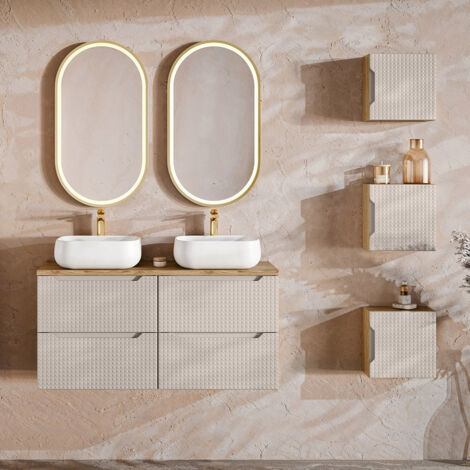 Badmöbel Set 6-teilig mit 120 cm Waschtisch, LONDON-56-BEIGE, in Eiche mit beige