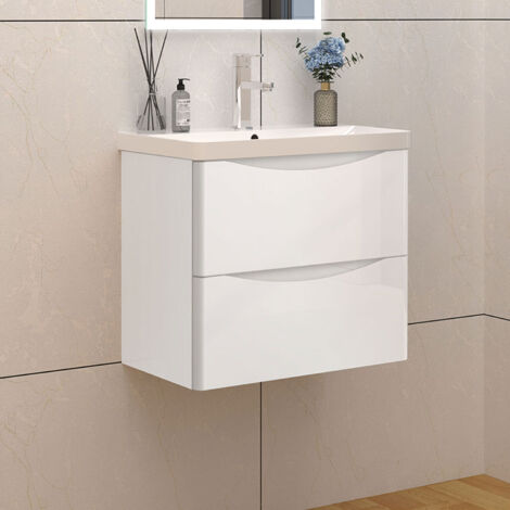 Badmöbel Set 60cm Weiß Hochglanz Waschbecken mit Soft-Close Unterschrank Waschtisch