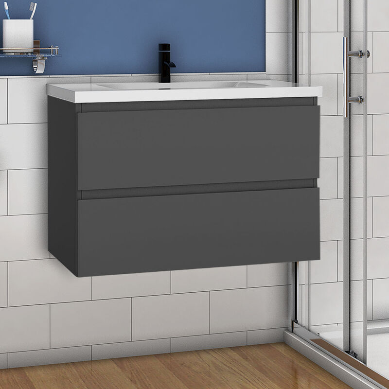 Badmöbel Set 80cm Badezimmer Waschtisch mit Unterschrank Anthrazit Matt  - Onlineshop ManoMano