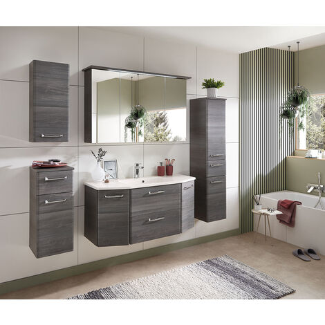 Badmöbel Set ALINA-66 mit Mineralmarmor-Waschtisch in Graphit Struktur quer Nachb. - B/H/T: 215/195/48cm