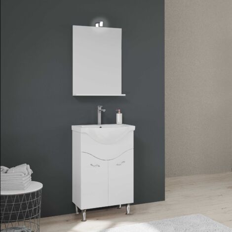 Badmöbel- Set Auf Füssen Und Mit Le – Beleuchtung , Hochglanz Weiss  Easy