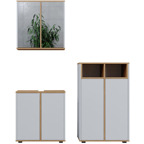 Badmöbel-Set Didi, Weiß/Artisan, 3 Teile, Midischrank mit 2 Türen, Vicco