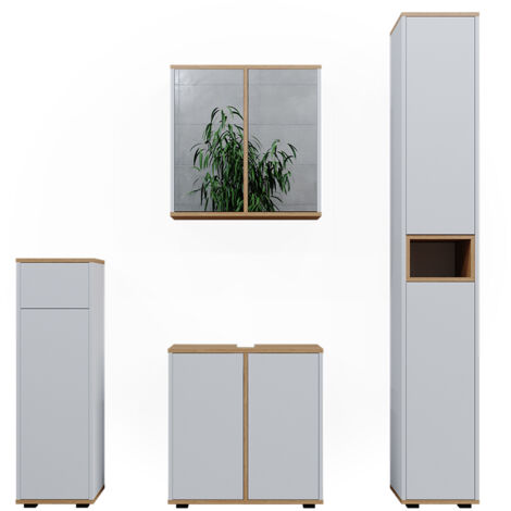 Badmöbel-Set Didi, Weiß/Artisan, 4 Teile, mit Hochschrank und Midischrank  mit Schubladen, Vicco