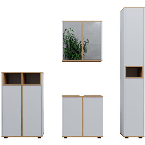 Badmöbel-Set Didi, Weiß/Artisan, 4 Teile, mit Hochschrank und Midischrank mit Türen, Vicco