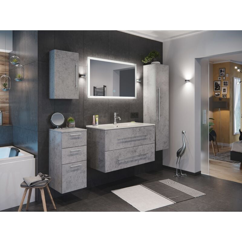 

Set de mueble de baño Firenze 100 (5 part./B) Roble claro incl. Espejo-LED