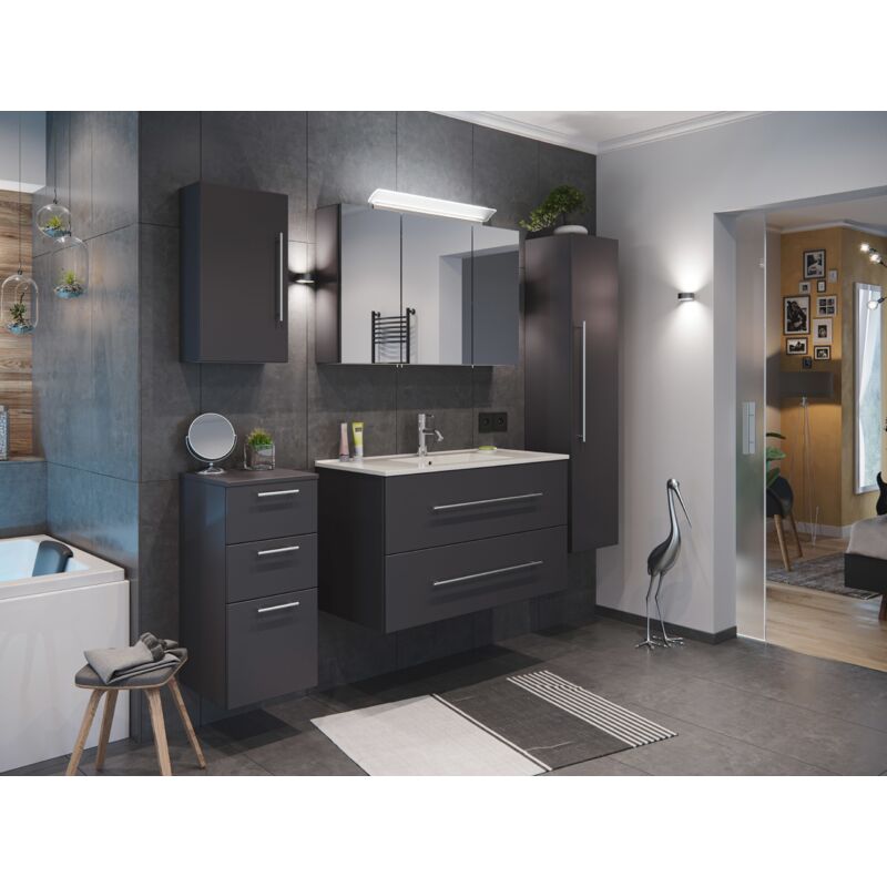 

Set de mueble de baño Firenze 100 (5 part./C) Antracita satin. y armario espejo