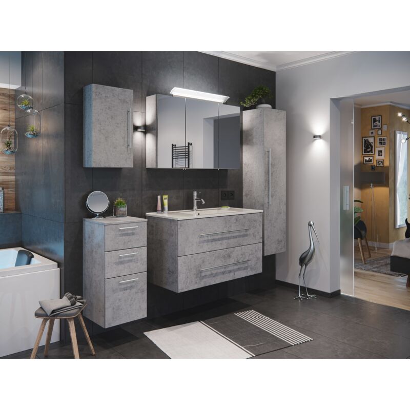

Set de mueble de baño Firenze 100 (5 part./C) Roble claro y armario espejo