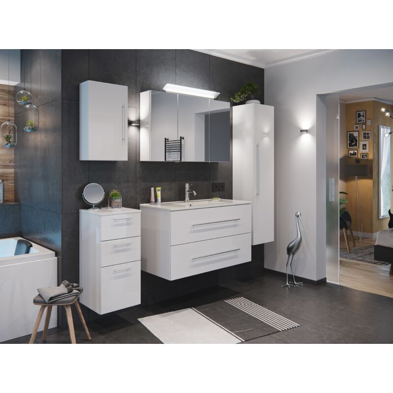 

Set de mueble de baño Firenze 100 (5 part./C) Blanco brillante y armario espejo