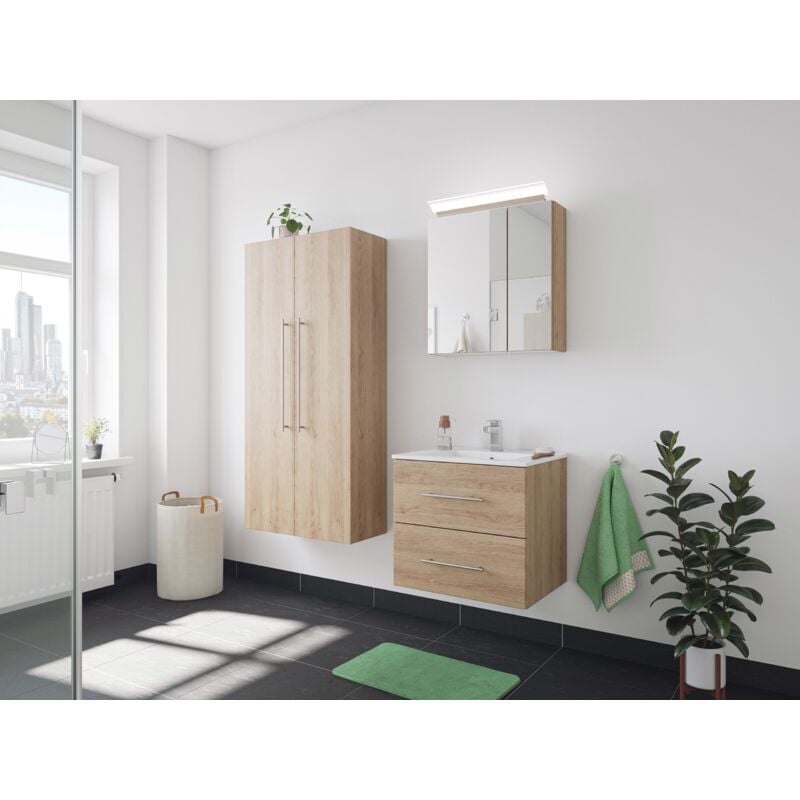 

Set de mueble de baño Firenze 60(4 part./C) Roble claro y armario espejo