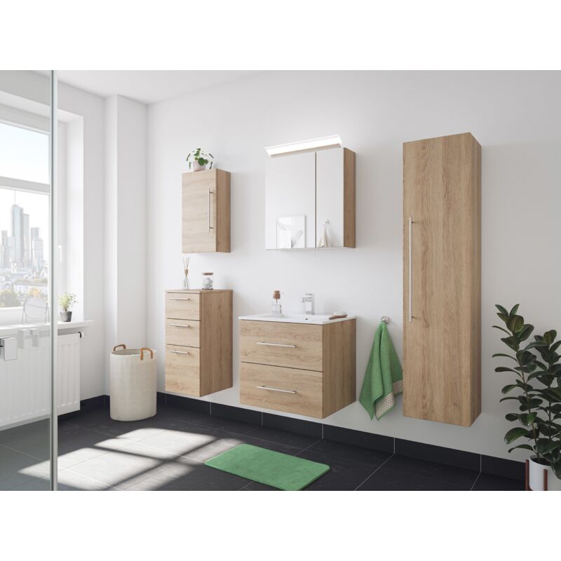 

Set de mueble de baño Firenze 60 (5 part/C) Roble claro y armario espejo