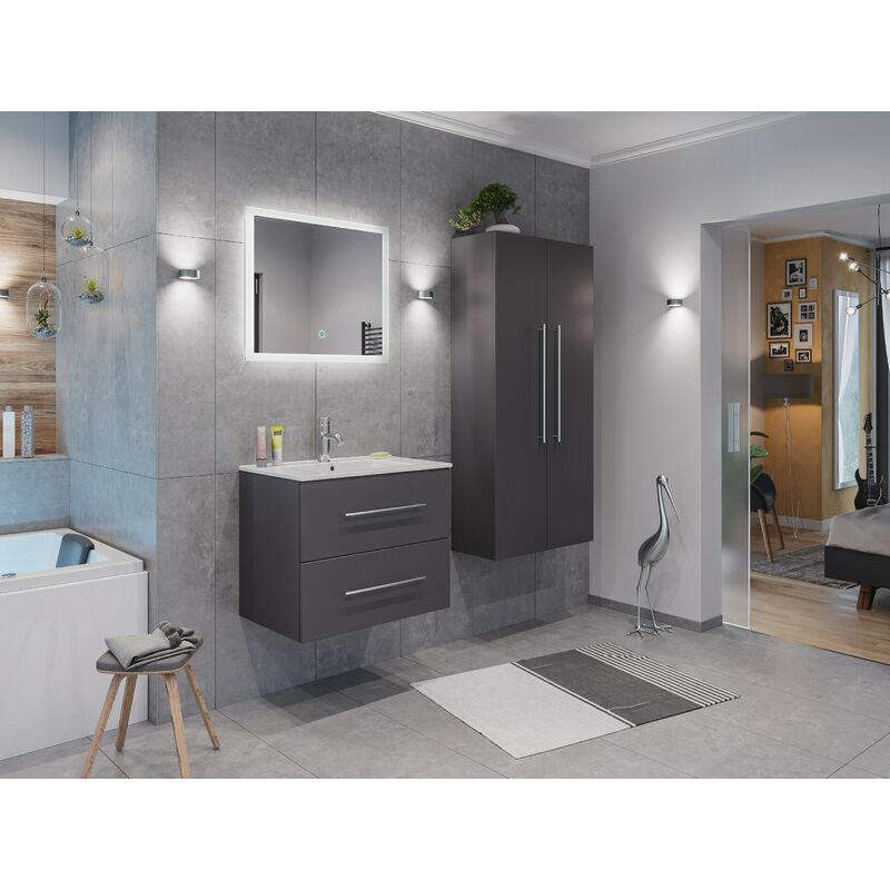 

Set de mueble de baño Firenze 70 (4 part./B) Antracita satinado incl. Espejo-LED