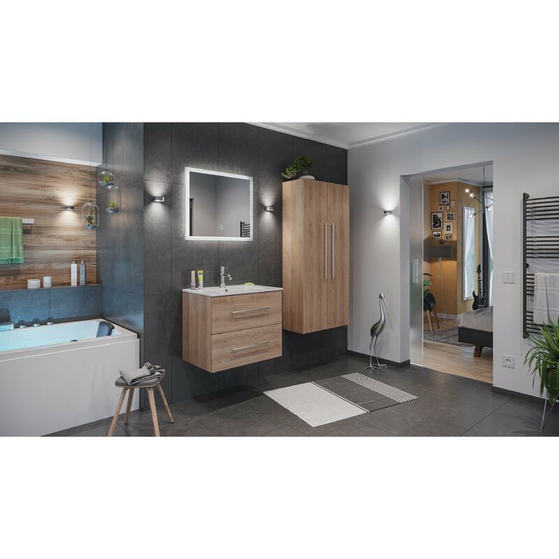 

Emotion - Set de mueble de baño Firenze 70 (4 part./B) Roble claro incl. Espejo-LED