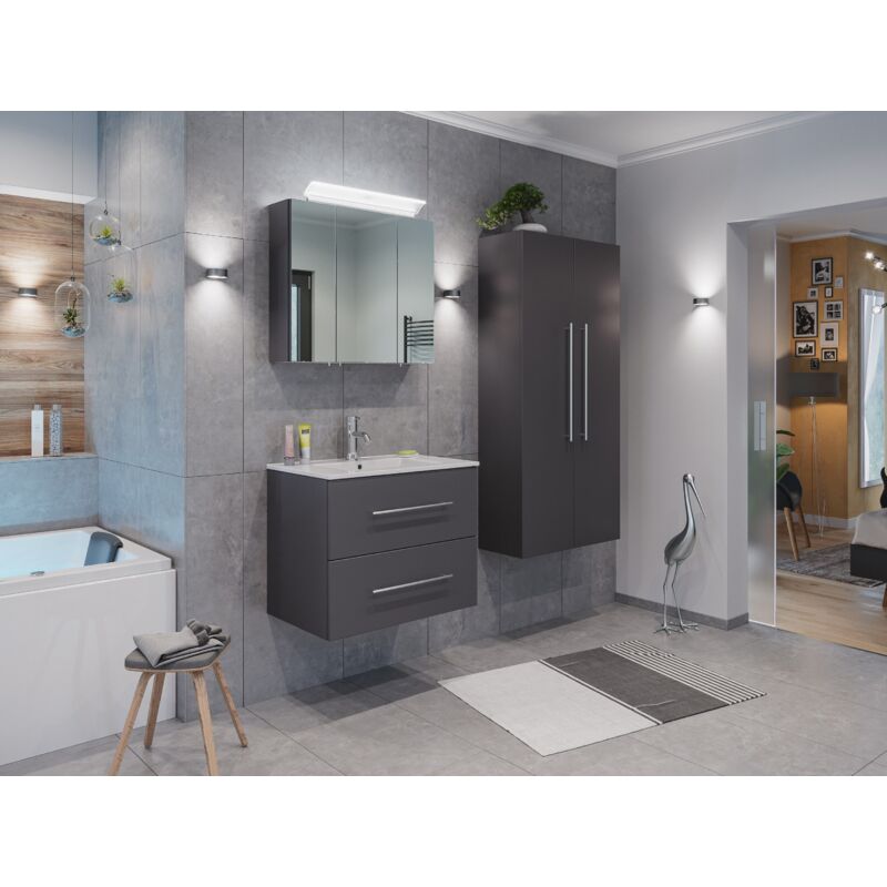 

Set de mueble de baño Firenze 70 (4 part./C) Antracita satinado y armario espejo