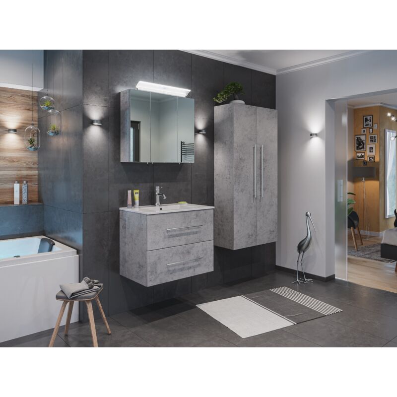

Set de mueble de baño Firenze 70 (4 part./C) Gris hormigón y armario espejo