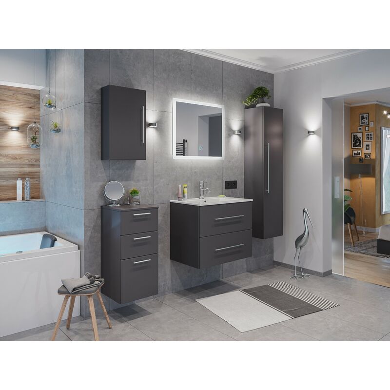 

Set de mueble de baño Firenze 70 (5 part./B) Antracita satinado incl. Espejo-LED