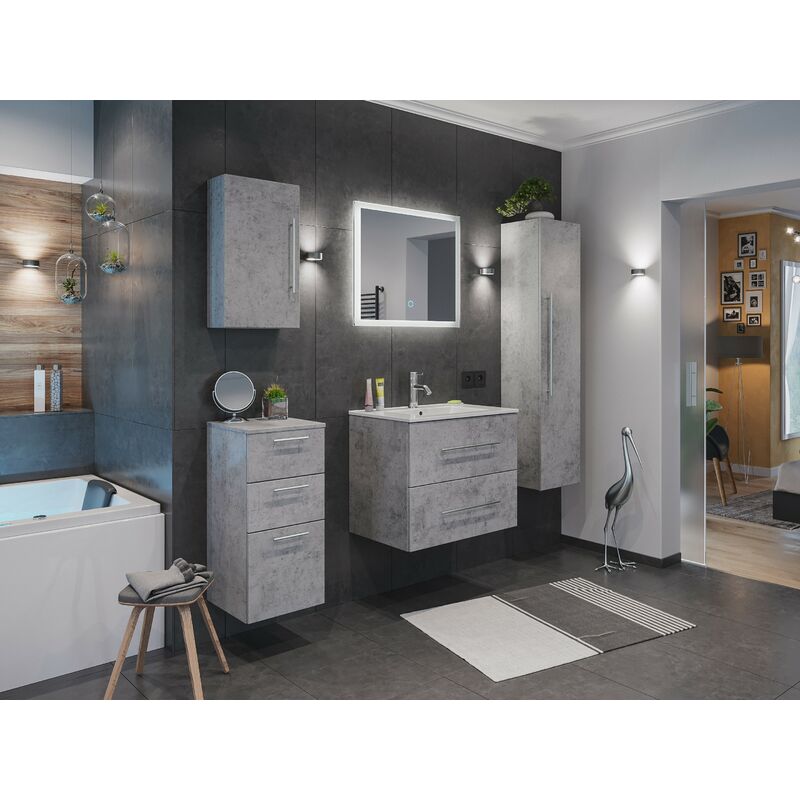 

Set de mueble de baño Firenze 70 (5 part./B) Roble claro incl. Espejo-LED