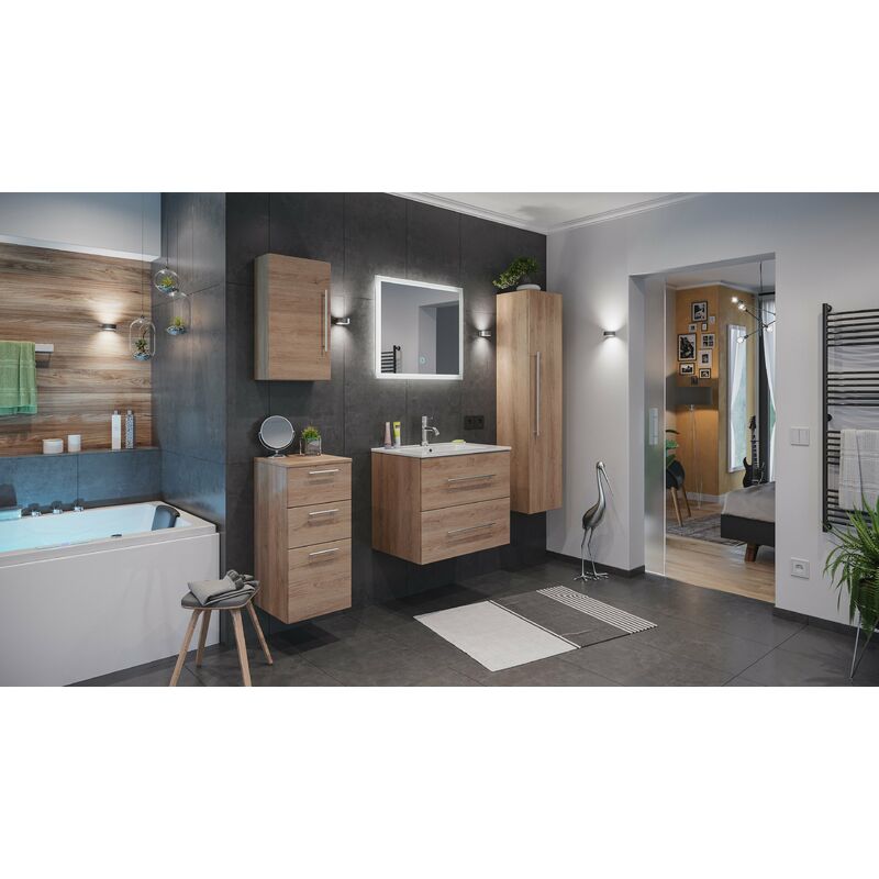 

Emotion - Set de mueble de baño Firenze 70 (5 part./B) Roble claro incl. Espejo-LED