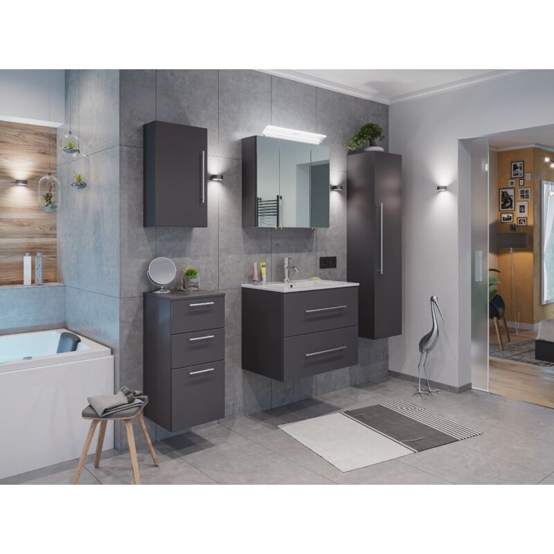 

Set de mueble de baño Firenze 70 (5 part./C Antracita satinado y armario espejo