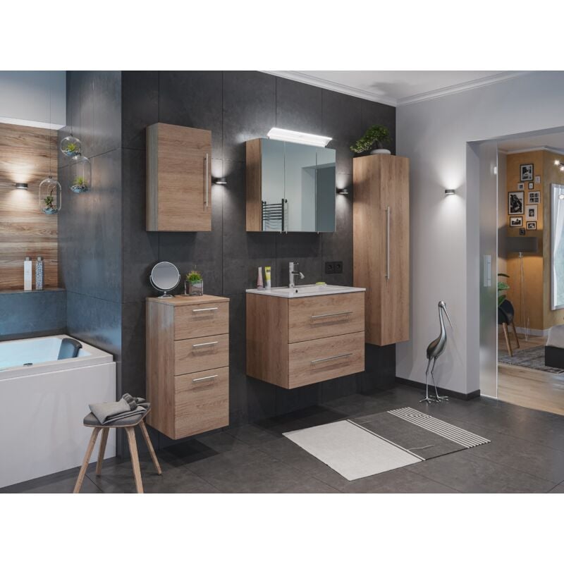 

Emotion - Set de mueble de baño Firenze 70 (5 part/C.) Roble claro y armario espejo
