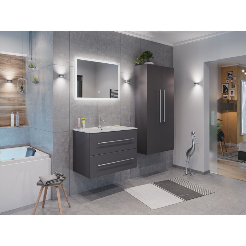 

Set de mueble de baño Firenze 80 (4 part./B) Antracita satinado incl. Espejo-LED