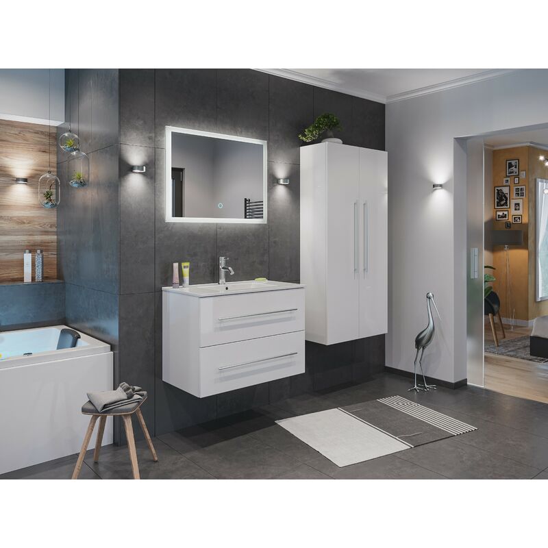 

Set de mueble de baño Firenze 80 (4 part./B) Blanco brillante incl. Espejo-LED