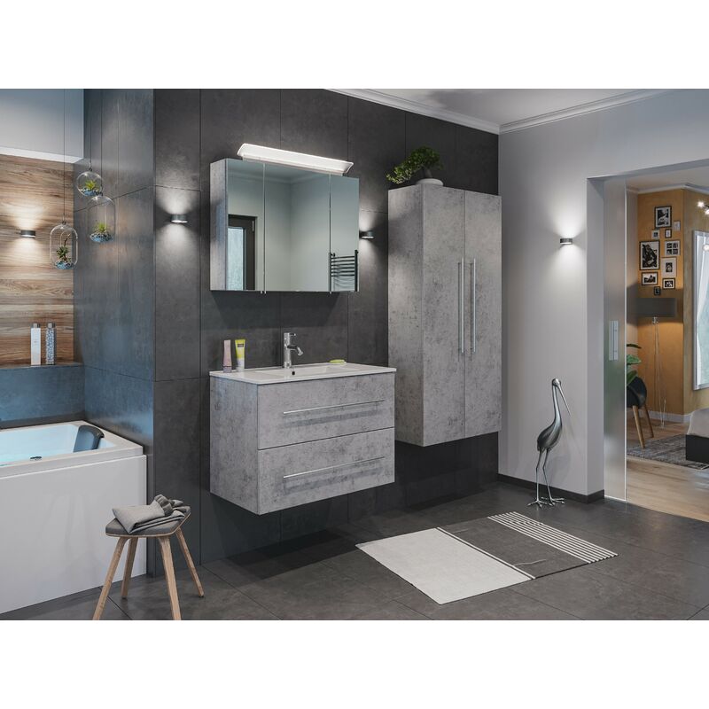 

Set de mueble de baño Firenze 80 (4 part./C) Gris hormigón y armario espejo