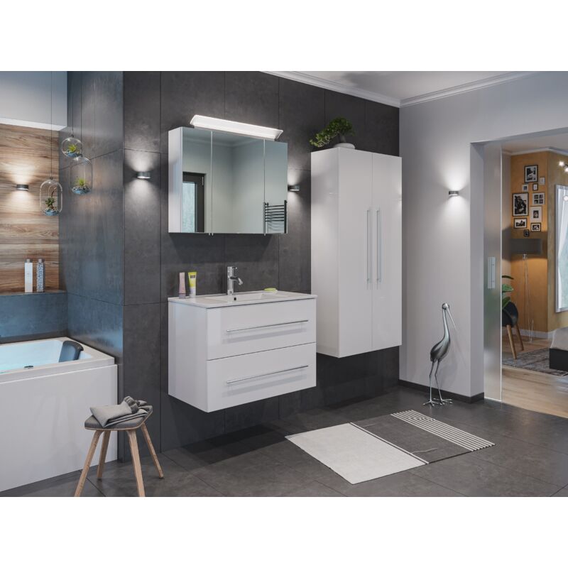 

Set de mueble de baño Firenze 80 (4 part./C) Blanco brillante y armario espejo
