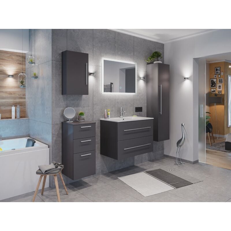 

Set de mueble de baño Firenze 80 (5 part./B) Antracita satinado incl. Espejo-LED