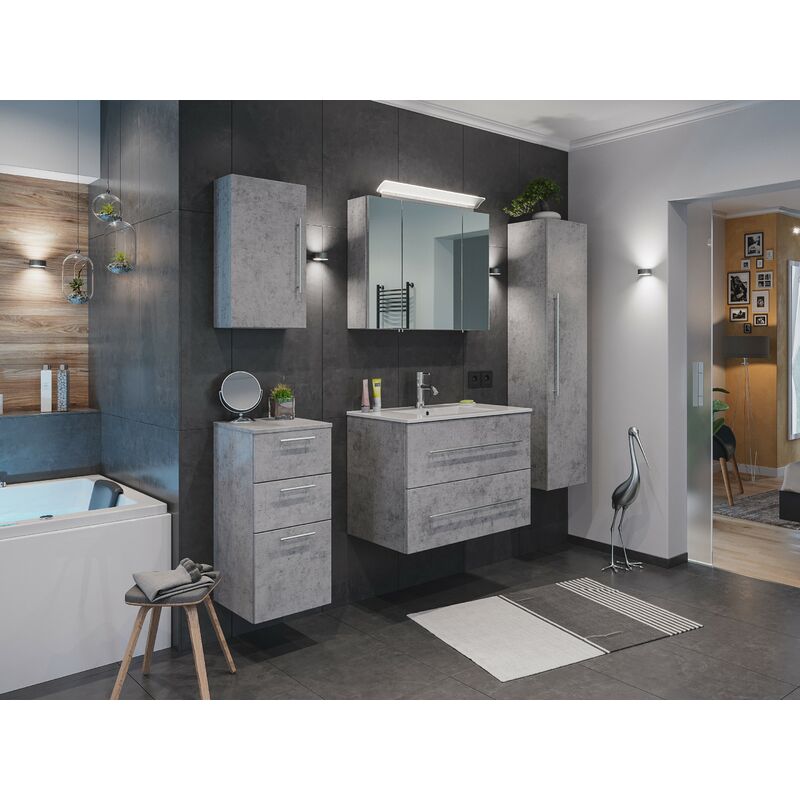 

Set de mueble de baño Firenze 80 (5 part./C) Roble claro y armario espejo