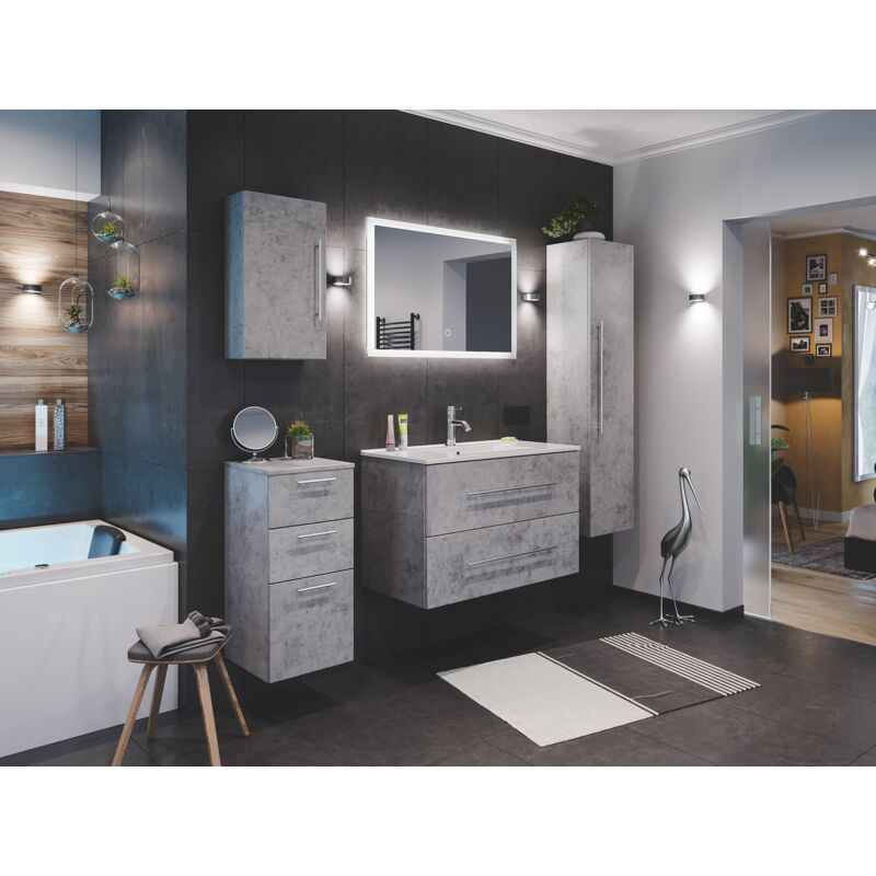 

Set de mueble de baño Firenze 90 (5 part./B) Roble claro incl. Espejo-LED