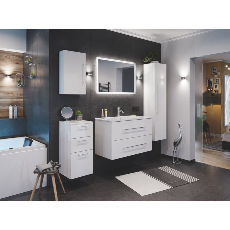 

Set de mueble de baño Firenze 90 (5 part./B) Blanco brillante incl. Espejo-LED