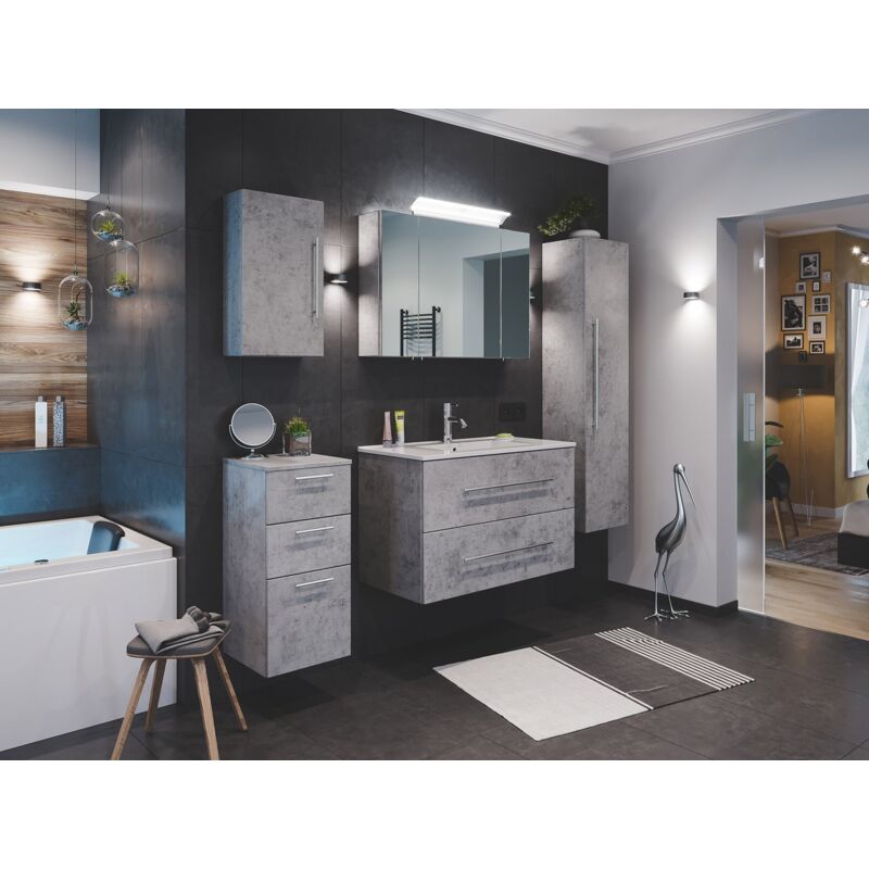 

Set de mueble de baño Firenze 90 (5 part./C) Roble claro con armario de espejo