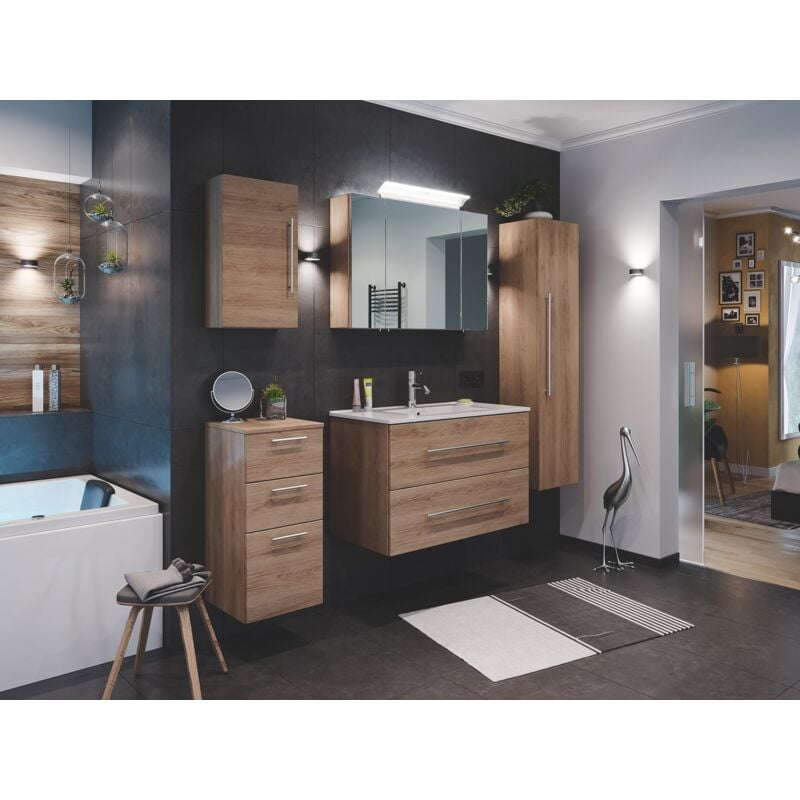 

Set de mueble de baño Firenze 90 (5 part./C) Roble claro con armario de espejo