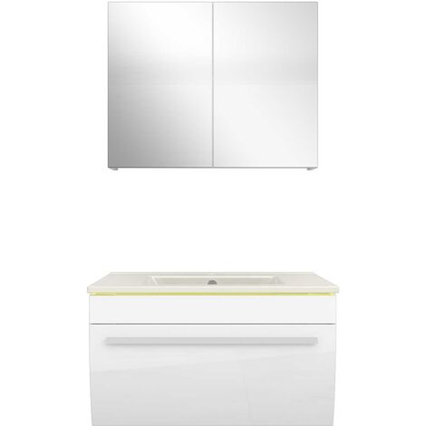 Badmöbel Set Gently 3 V1 Weiß MDF Waschtisch 70cm mit 1x 5W LED-Strahler