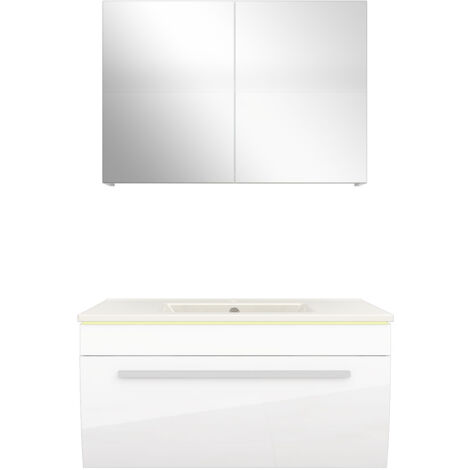 Badmöbel Set Gently 3 V1 Weiß MDF Waschtisch 80cm mit 1x 5W LED / Energiebox