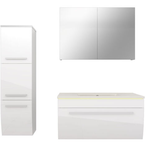 Badmöbel Set Gently 3 V2-L Weiß Badezimmermöbel Badspiegel Waschtisch 80 cm mit 1x 5W LED / Energiebox