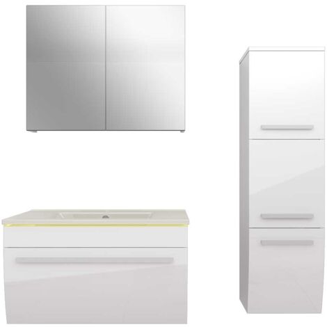 Badmöbel Set Gently 3 V2-R Weiß Badezimmermöbel Badspiegel Waschtisch 70 cm ohne LED-Beleuchtung