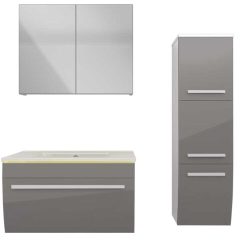 Badmöbel Set Gently 3 V2-R Weiß/Grau Badezimmermöbel Badspiegel Waschtisch 70 cm NEIN ohne LED-Beleuchtung