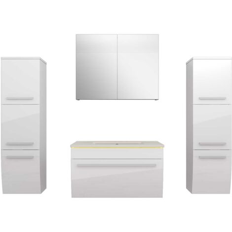 Badmöbel Set Gently 3 V3 Weiß Badezimmermöbel Badspiegel Waschtisch 70 cm mit 1x 5W LED / Energiebox